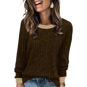 Women Brown Imported Pull On Long Sleeve Lightweight Casual Winter Sweaters